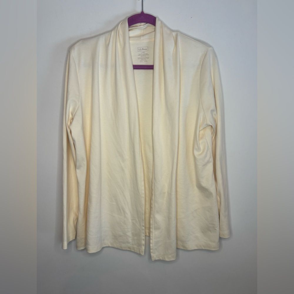 LL Bean EUC cream 100% supima cotton cardigan Size Large petite